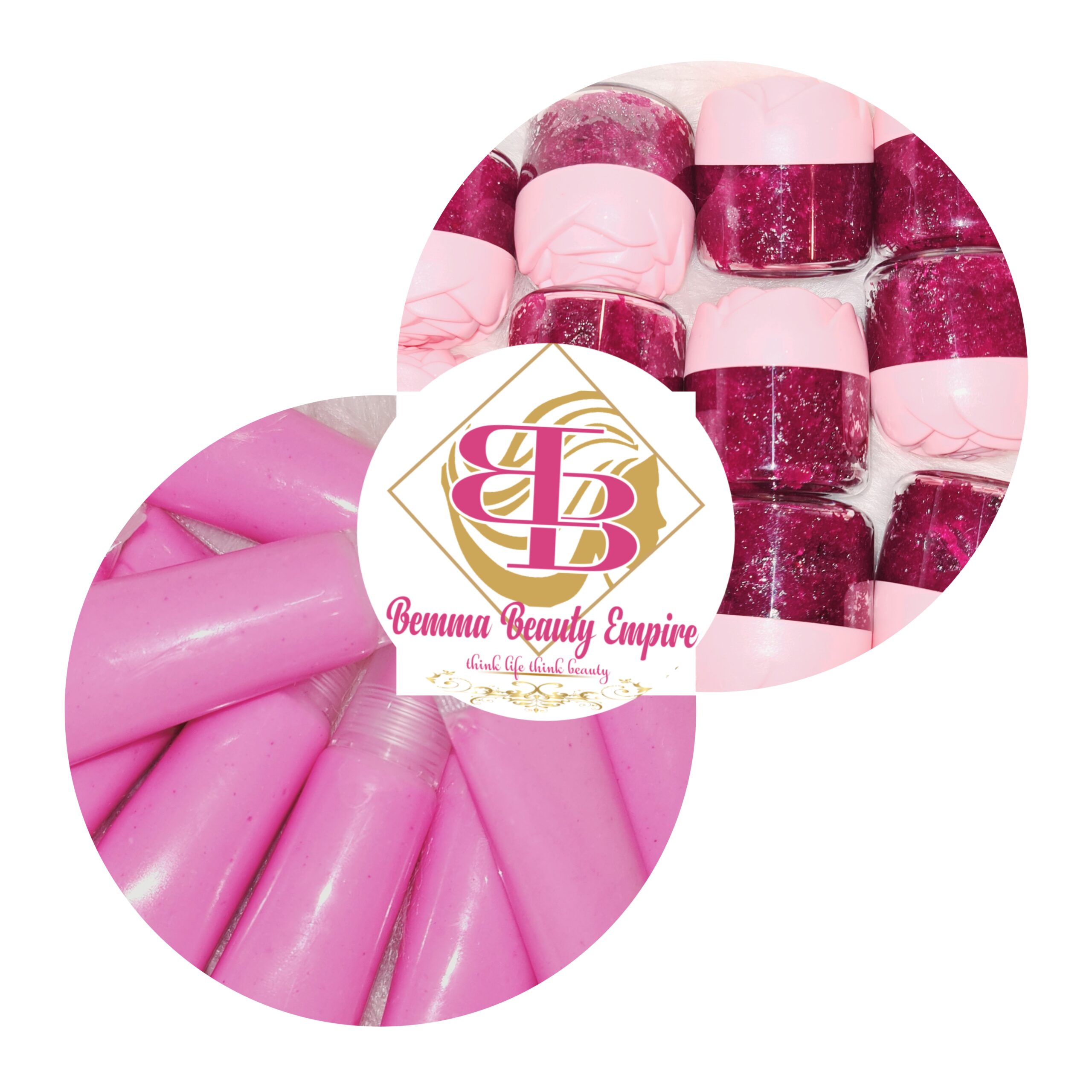 pink lip balm and pink lip scrub